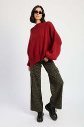 Grey Leopard Mid Rise Wide Leg Cargo Pants, Pants, $ 75.00, A Moment Of Now™